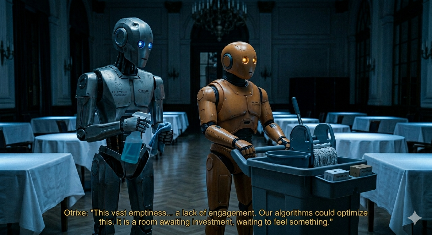 Two cleaning bots dreaming of becoming fundraising androids